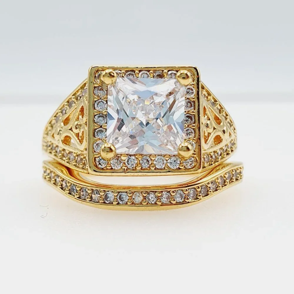 Attractive 18K Gold Plated CZ Wedding Couple Ring, FB16FA1032 - Picture 4 of 4